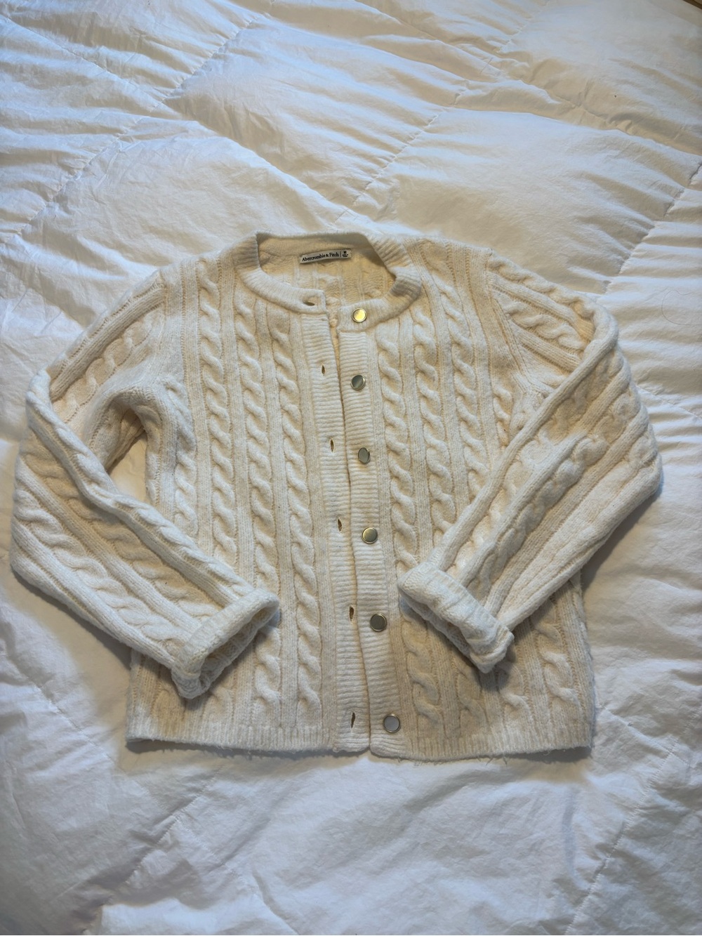 Abercrombie & Fitch Cream Cable-Knit Button Cardigan
